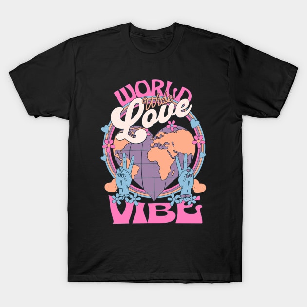 WORLD WIDE LOVE VIBE (pink/blue/purple) T-Shirt by DISCOTHREADZ 